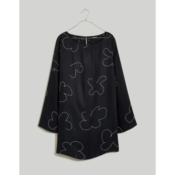 Madewell Shift Mini Dress Long Sleeve True Black Cupro Minimalist Light XXS NWT - Picture 6 of 13